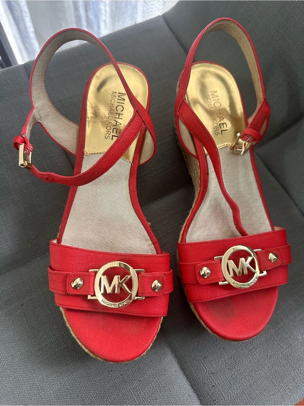 Michael Kors Red Slingback Espadrille Wedge Sandals